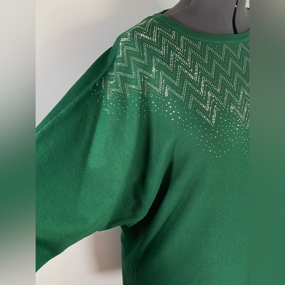 Ashley Stewart Green Eden Crystal Embellish Sweater SZ 14/16 &18/20 NWT - Picture 2 of 6